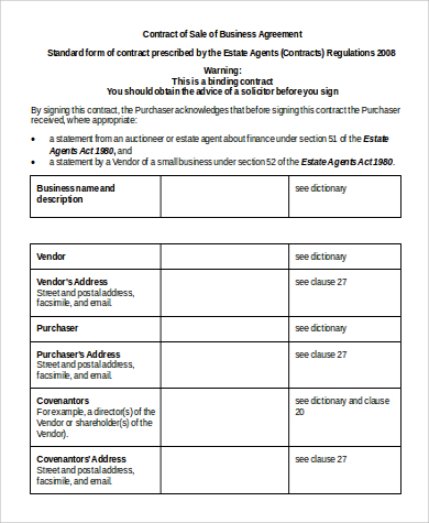 contract of sale of business agreement