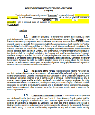 independent business contract agreement