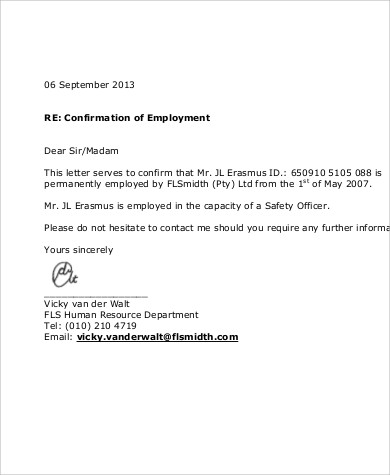 sample proof of employment letter