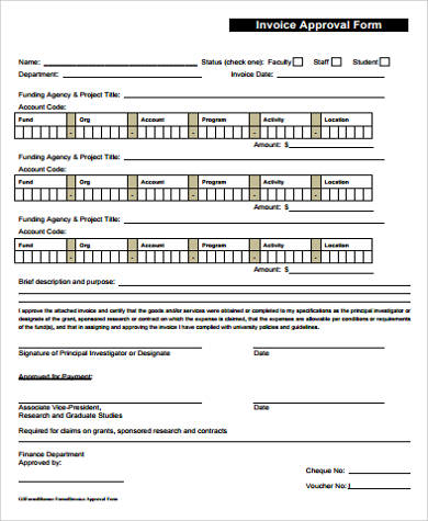 invoice approval form Form   in 10 PDF Invoice Sample  Examples