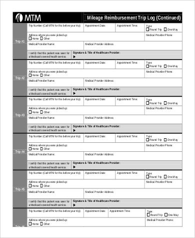 mileage reimbursement trip log form