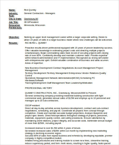 ceo construction resume