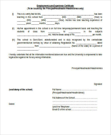 experience certificate in word