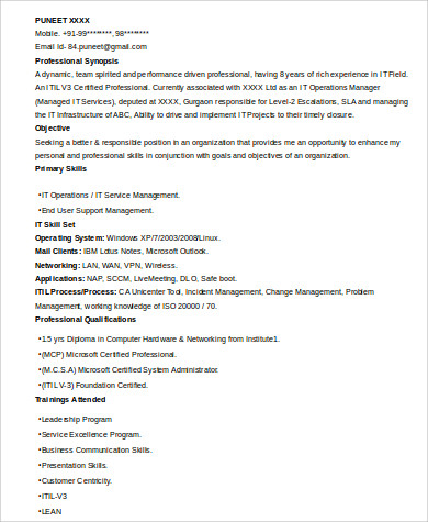 it operations manager resume