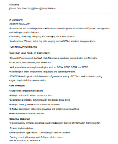 it manager professional resume