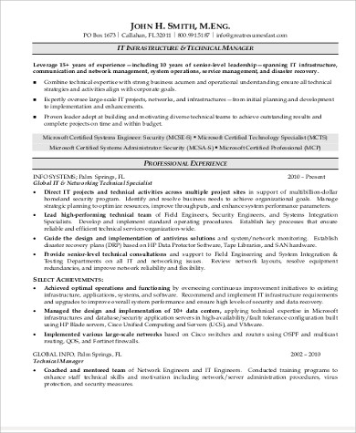 it technical manager resume