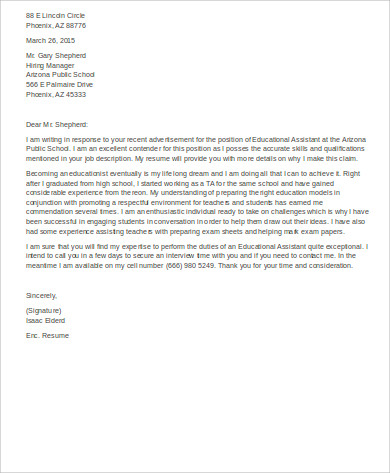 education background cover letter