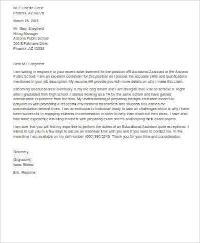 education leadership cover letter examples