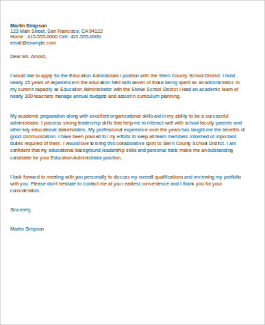 sample cover letter for special education administrator