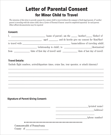 child travel medical consent letter form