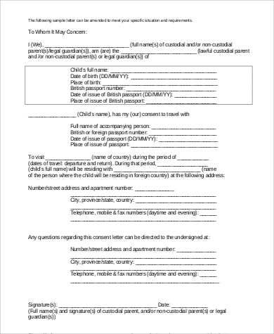 legal child travel consent form