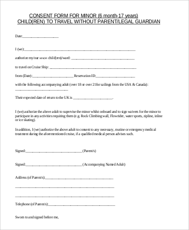 child travel form template