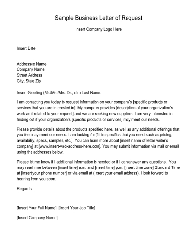 business letter of request