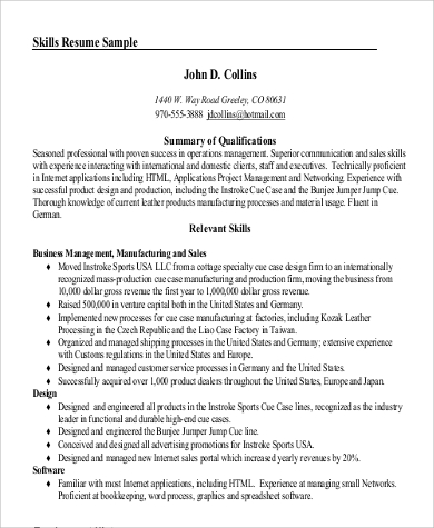 professional skills summary resume in pdf