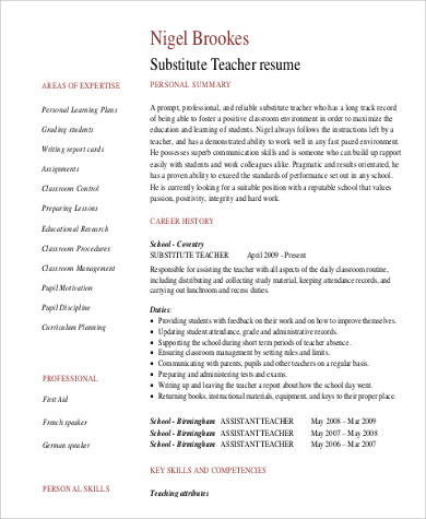 teacher professional summary resume