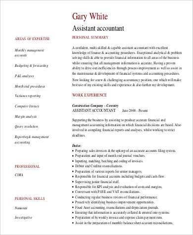 assistant accounting professional summary resume