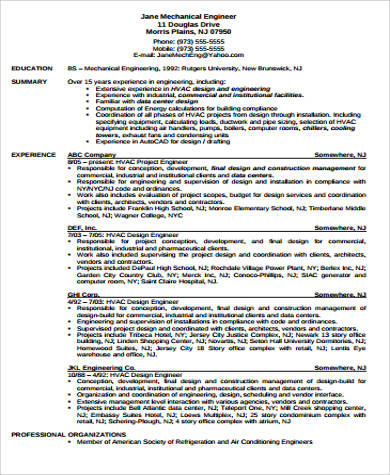 professional mechanical engineering resume