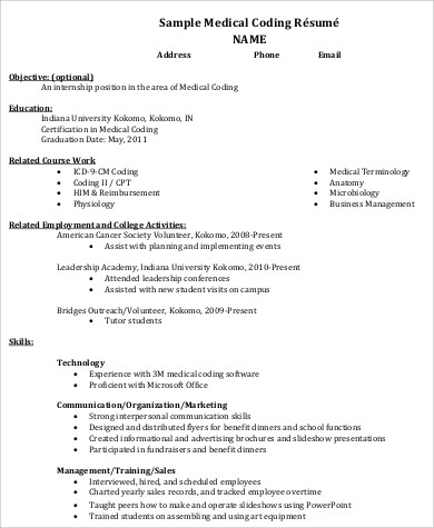 medical coding resume format