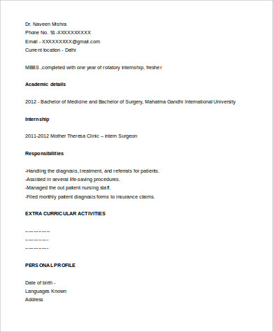 medical resume format for fresher