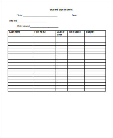 student sign in sheet sample1