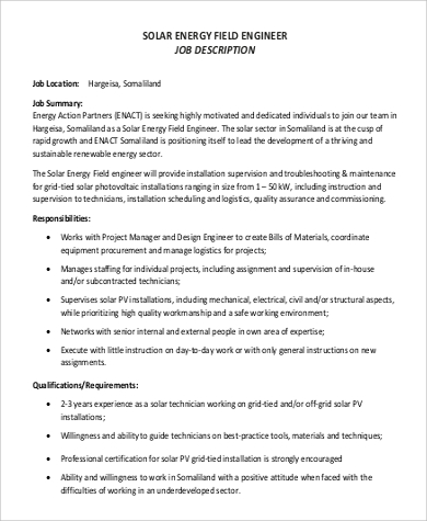Lead field engineer job description