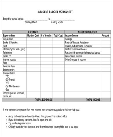 sample budget workbook high school