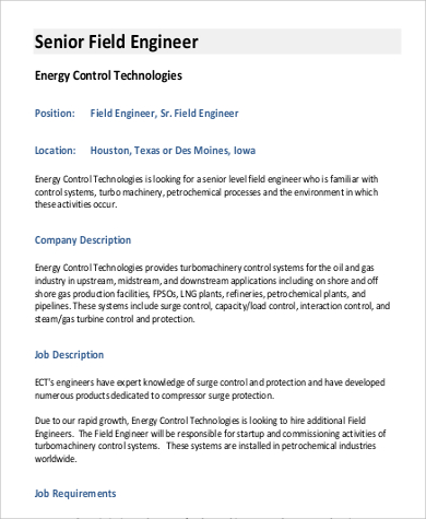 senior field engineer job description format