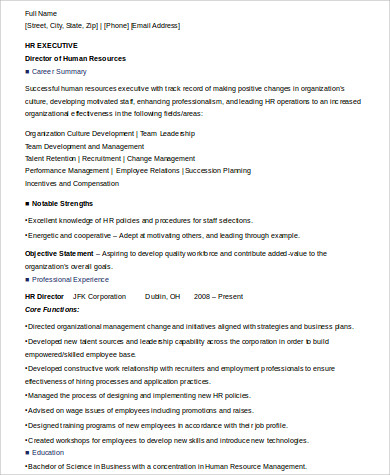 executive summary resume objective example