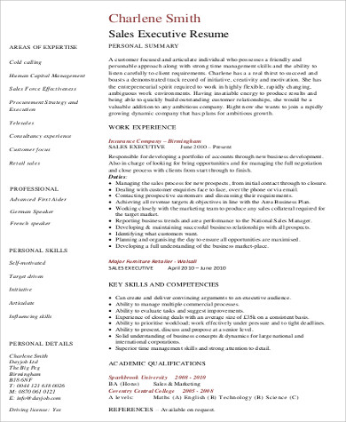 sales executive summary resume