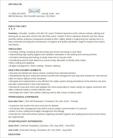 executive chef summary resume1