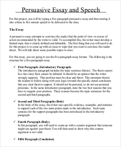 persuasive essay and speech format