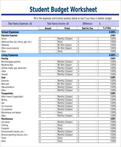 College Student Monthly Budget Template Free 12+ college student budget