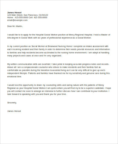 hospital social work cover letter