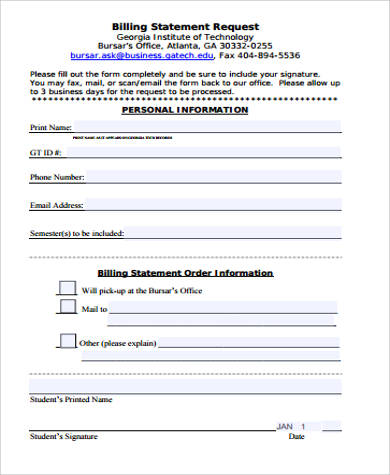 billing statement request form