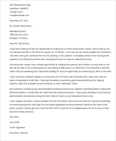 sample cover letter of a social worker