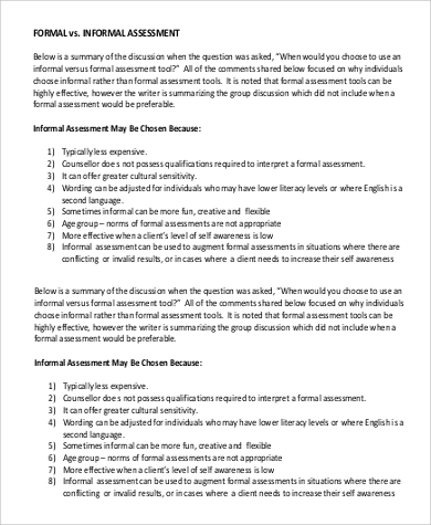 informal and formal assessment