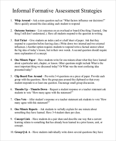 informal formative assessment strategies