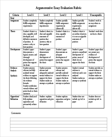 argument essay rubric