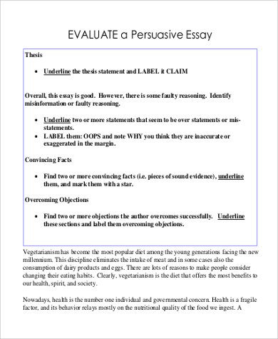 evaluation essays samples