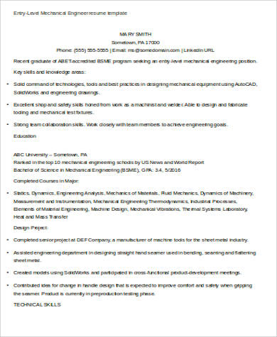 Free 7 Sample Mechanical Engineering Resume Templates In Ms Word Pdf