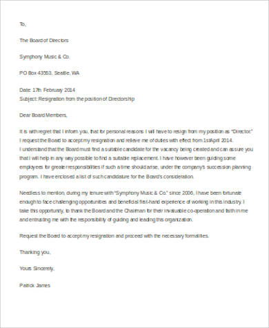 director resignation letter 