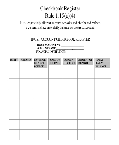 printable trust account checkbook register