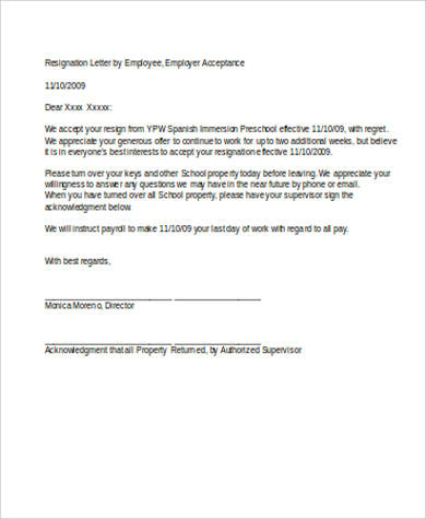 employee resignation letter