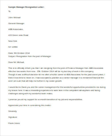manager word resignation letter