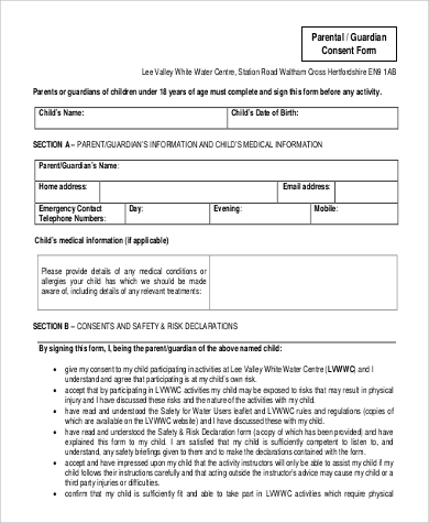 parental guardian consent form