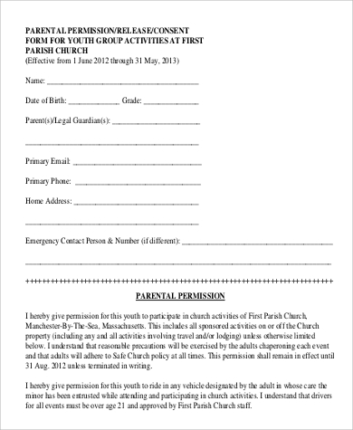 parental permission consent form