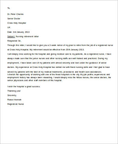 Retirement Letter Of Resignation from images.sampletemplates.com