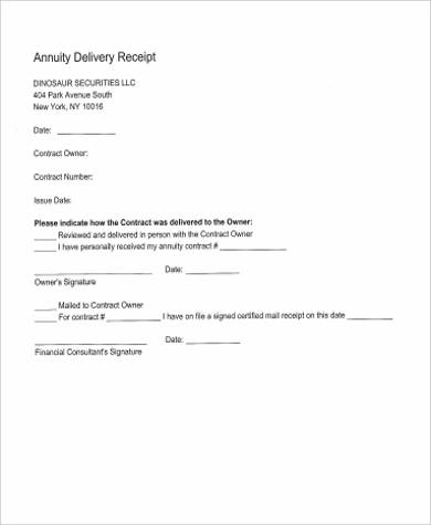 annuity delivery receipt