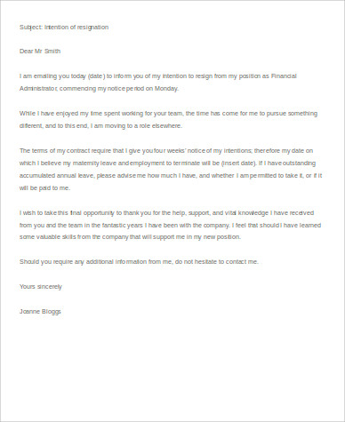 email resignation letter to hr