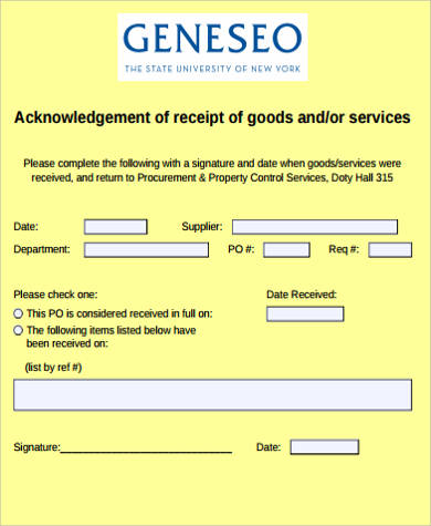acknowledgement receipt of goods